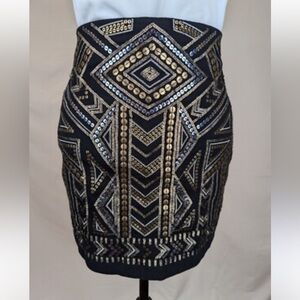 Express Art Deco 20s Style Black, Silver Gold Sequin Mini Skirt Sz S Women
